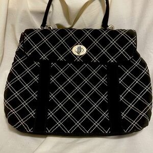 Vera Bradley Spectator Purse Handbag Black Microfiber White Stitching Turn Lock